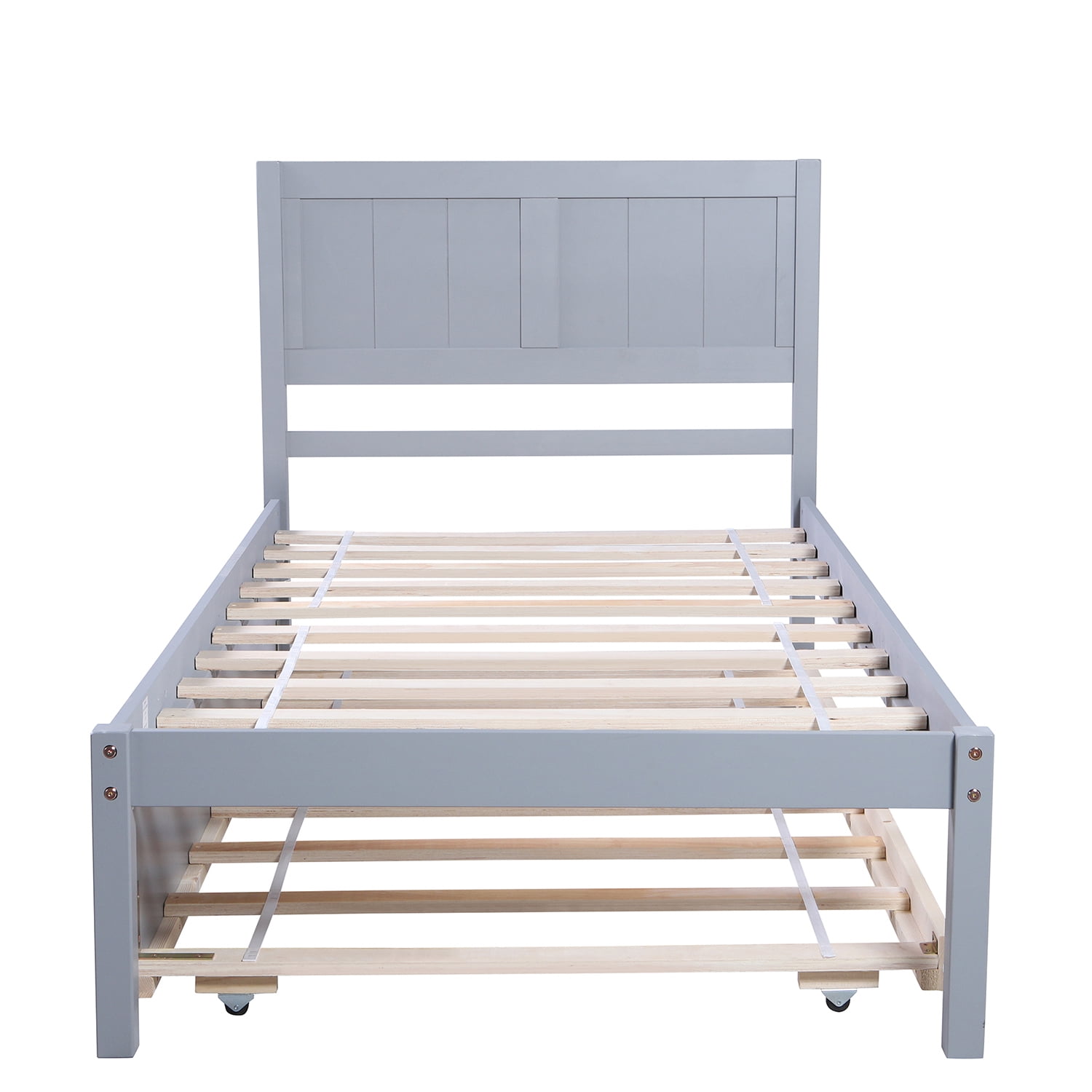 Kepooman Twin Size Solid Wood Platform Bed with Trundle & Headboard for Bedroom, 79.5"L x 41.7"W x 40.6"H, Gray Kepooman Twin Size Solid Wood Platform Bed with Trundle & Headboard for Bedroom, 79.5"L x 41.7"W x 40.6"H, Gray
