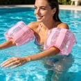 thumbnail image 4 of Heavy Duty Summer Inflatable Pool Float with Glitter Stripes and Double Air Chambers for Pool and Beach Fun,Pink, 4 of 5