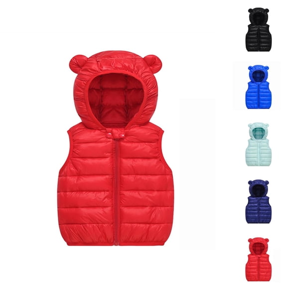 Kids Jacket Girls Jackets Baby Boys Girls Hooded Vest Coat Winter Lightweight Sleeveless Bear Ears Zipper Up Jacket