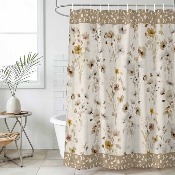 Vintage Spring Floral Extra Long Shower Curtain Set, Waterproof Shower Curtains for Bathroom, Farmhouse Botanical Rustic Washable Fabric Bath Curtain for Bathtub Decoration with Hooks 72x96 Inches