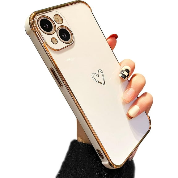 ZUKKASHAN Compatible with iPhone 14 Case for Girls Women, Flexible Silicone Protective Phone Case with Cute Love Heart Pattern Gold Edging Shockproof Bumper Cover for iPhone 14