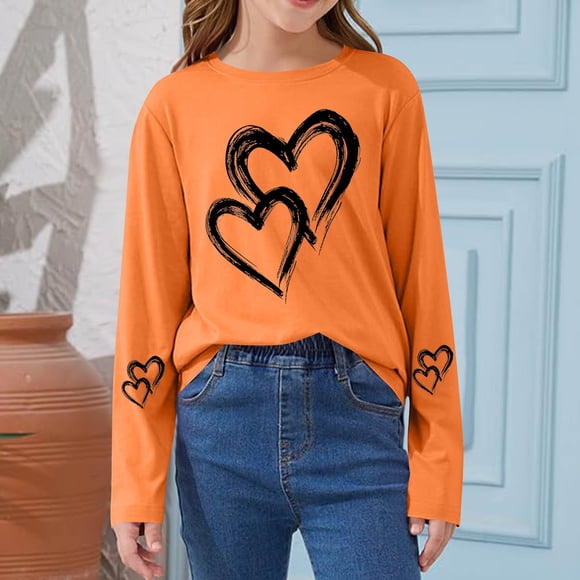 Blusas y camisas de manga larga con cuello redondo CUHK Top estampado de cuello redondo para primavera y verano Jersey informal Camisa básica de manga larga para niños y niñas Blusa de poliéster para