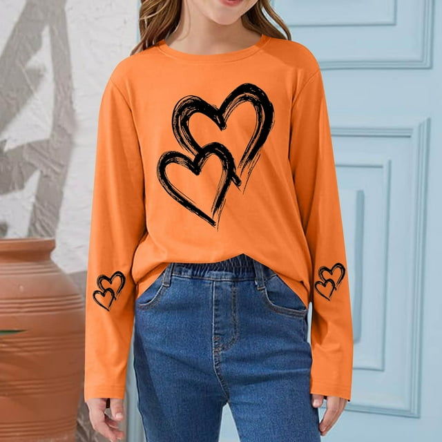 Blusas y camisas de manga larga con cuello redondo CUHK Top estampado de cuello redondo para primavera y verano Jersey informal Camisa básica de manga larga para niños y niñas Blusa de poliéster para