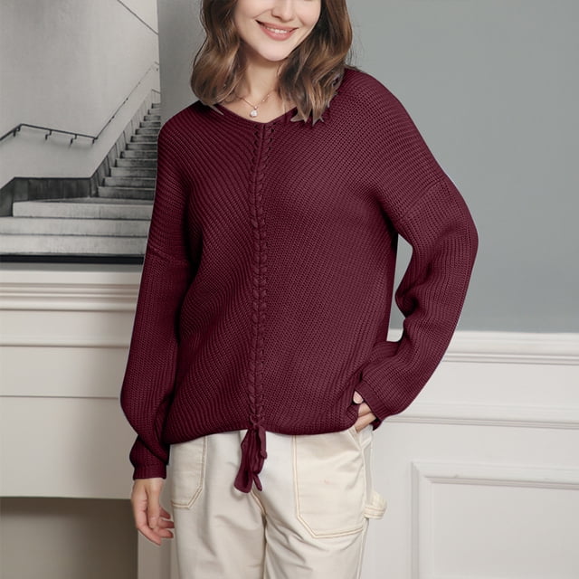 Qertyioot Pull pour Femmes, Pull Col Rond Manches Longues Décontracté