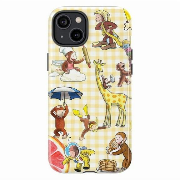 Playful Curious Monkey & Giraffe Cartoon Phone Case, Cute Animal Pattern Protective Phone Cover, Gift for iPhone 16 15 14 13 12 11 Pro Plus Mini