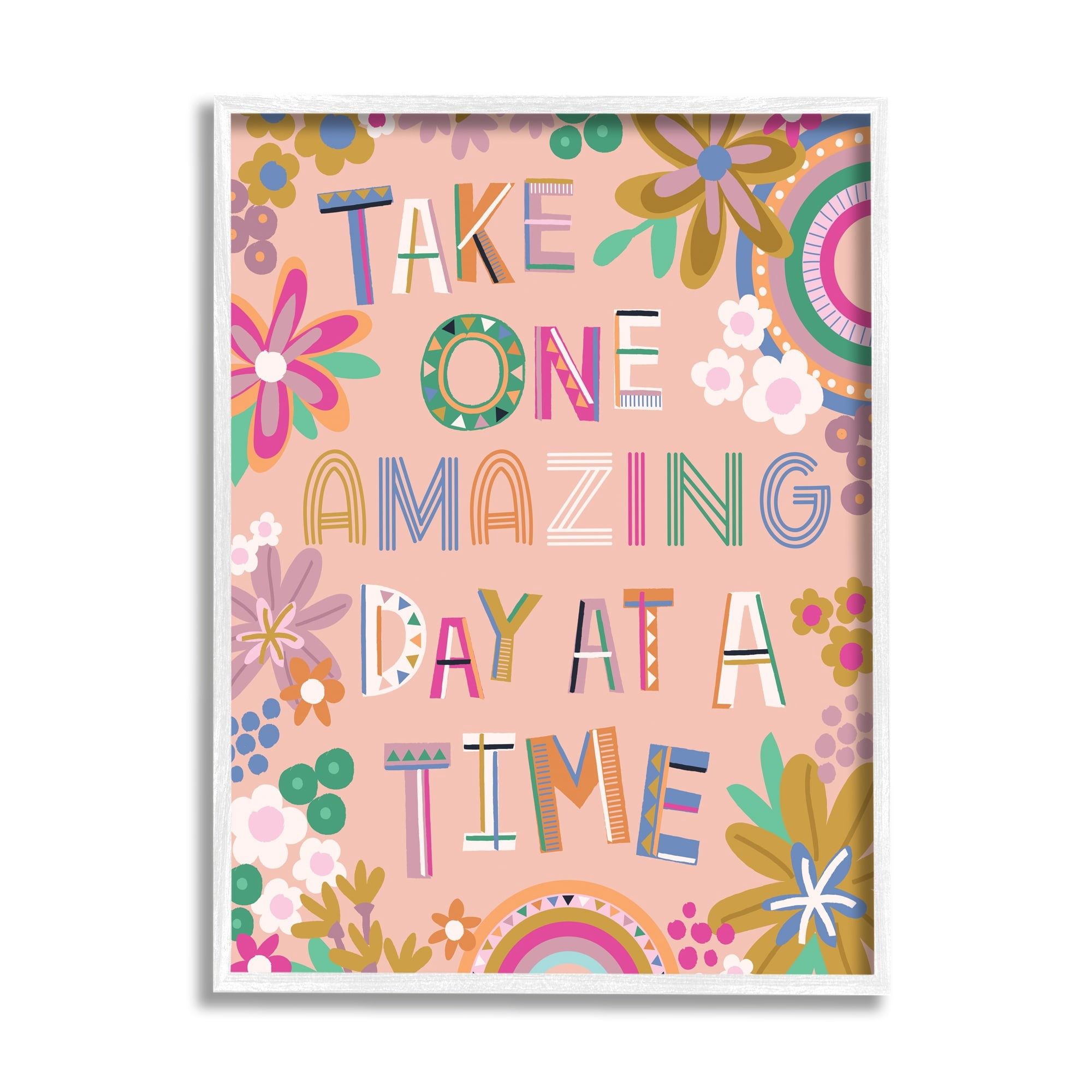 Stupell Industries One Amazing Day Motivational Phrase Children's Flower Rainbows,24 x 30, Design by Lisa Perry Whitebutton