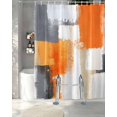 thumbnail image 3 of Split Shower Curtain for Transfer Bench, Burnt Orange Grey Fabric Shower Curtains for Bathroom, Abstract Geometric Oil Painting Modern Tub Sliding Transfer Bench Waterproof Bath Curtains 72"x84", 3 of 9