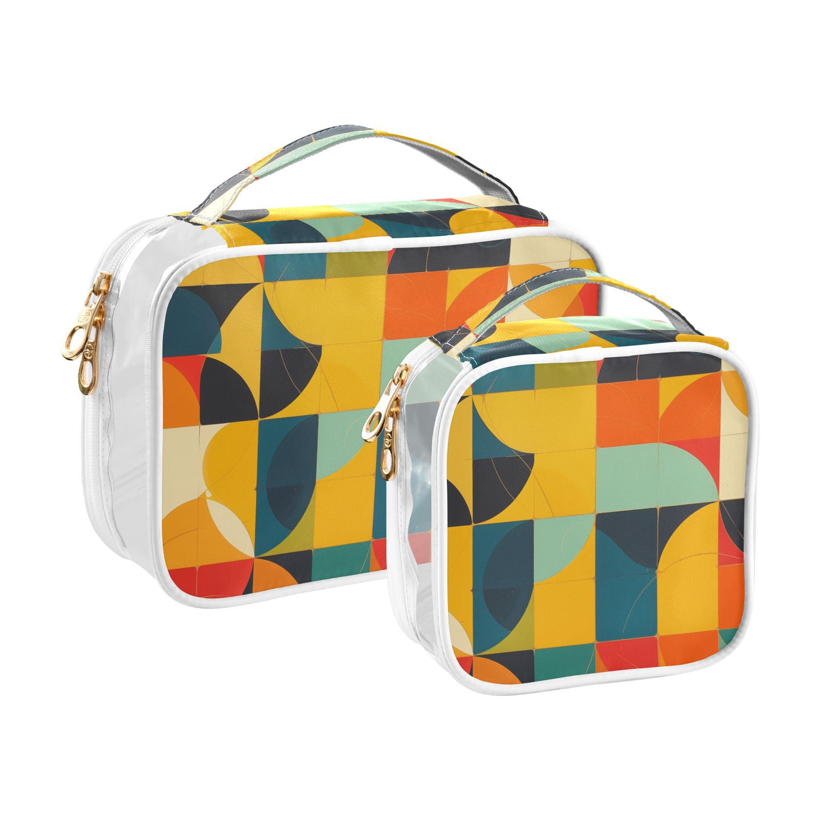 Clear Makeup Bags with Handle Large Opening 2 Pack Set Toiletry Bag Quart Size Bag, for Women Man Traveling Travel Essentials, Toiletries and Other. Colorful Abstract Vibrant Geometric Shape Curve