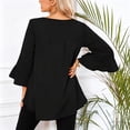 thumbnail image 5 of Sheghy Tops for Women Solid Ruffle 3/4 Sleeve Round Neck Summer Blouse Black S, 5 of 8