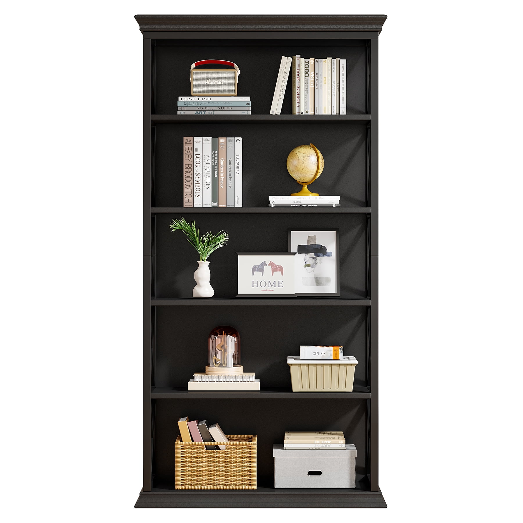 Fnova 71" 5-Tier Tall Bookshelf, Industrial Wood Bookcase with Metal Frame, Floor Standing Display Storage Shelves for Home Office, Living Room, Bedroom