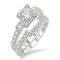 1.00 Carat Vintage floral Bridal Set Engagement Ring with Round Diamond in 10k white Gold