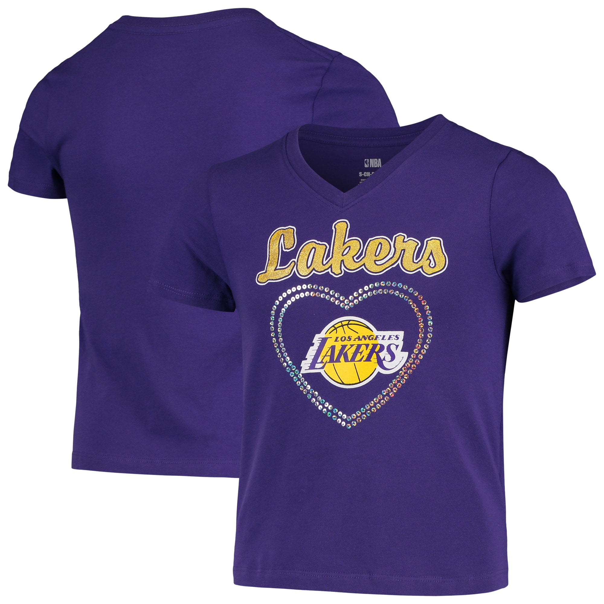 Los Angeles Lakers Girls Youth Heart V-Neck T-Shirt - Purple