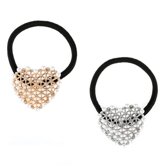 ETEREAUTY 2-Pack Vintage Heart Hair Ties Assorted Colors Elastic Ponytail Holders for Everyday Use