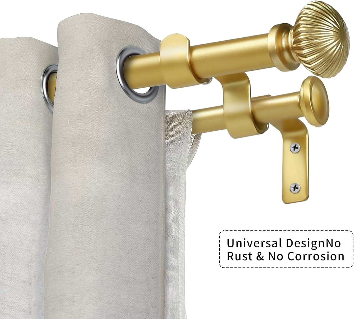 eTeckram 5/8" Double Curtain Rod with Bateau Finials,Gold,84‘’-120‘’