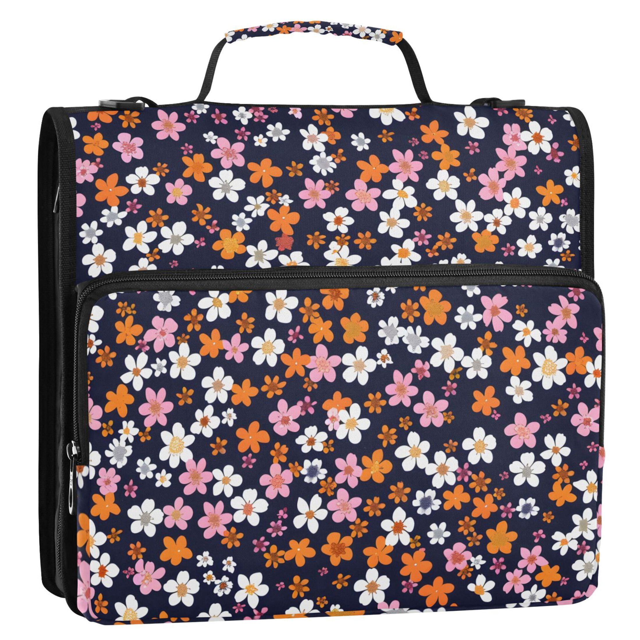 ALAZA Zipper Binder Small Flowers Floral 3 Ring Trapper Keeper File Folder Organizer Bag