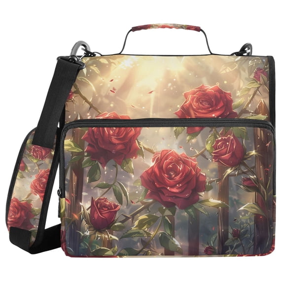 Haosy 3 Ring Zipper Binder with Shoulder Strap Waterproof Trapper Keeper 2 Inch D-Ring 500 Sheets Capacity, Red Rose Railing