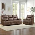 thumbnail image 2 of Bonzy Home Recliner Sofa Set — Single Recliner & 3-Seat Manual Reclining Sofa with Hidden Cup Holders & Vintage Rivet Mid-Century Design, Brown, 2 of 6