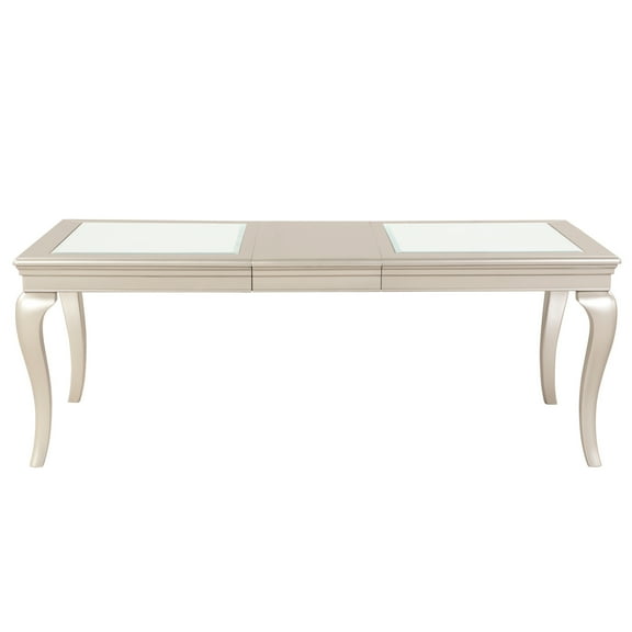 Modern Wood Dining Table With Silver Finish, Detachable Extension Leaf, Seats 6 People Table, Accentuated, Fits Guests