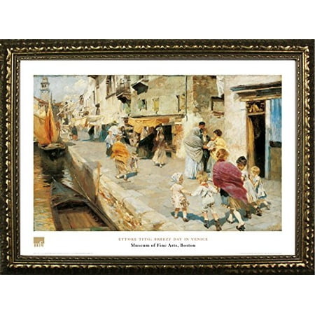 - buyartforless FRAMED Breezy Day In Venice by Ettore Tito 24x32 Art Print Poster Famous Painting Italy City Streets Water Boats From Museum of Fine Arts Boston Collection