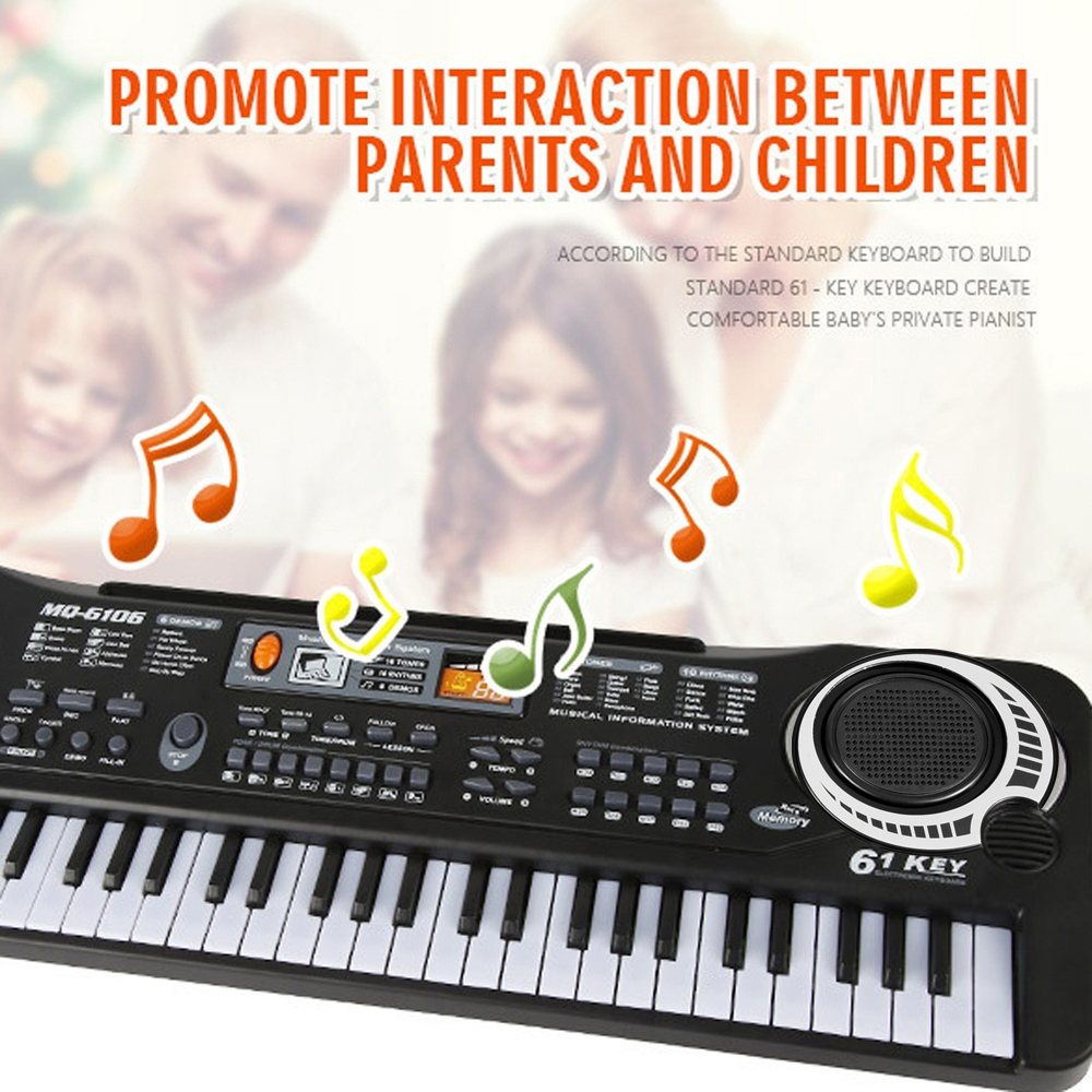 61 Keys Black Digital Music Electronic Keyboard KeyBoard Electric Piano Kids Gift Musical Instrument w/Power Supply /Microphone, Black - image 2 of 6