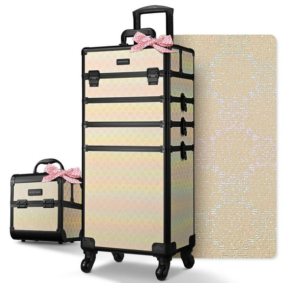 Byootique Rolling Makeup Train Case w/ Cube Case Cosmetic Organizer Travel