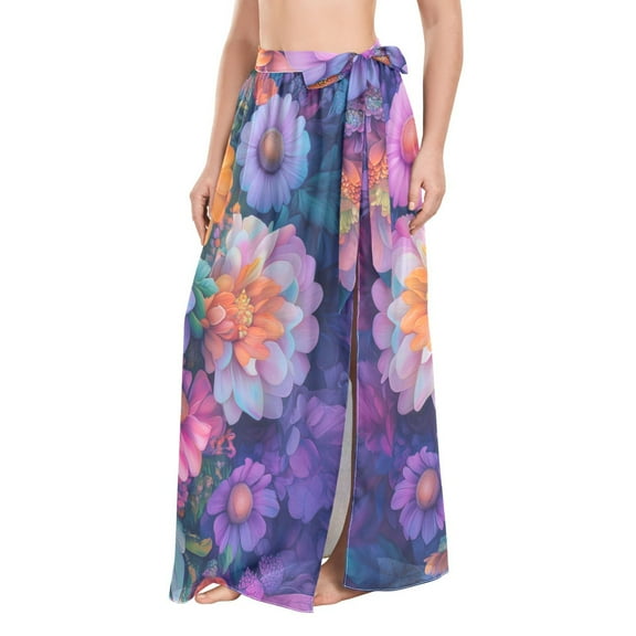 FORMRS Womens Beach Sarong Semi-Sheer Bikini Wrap Skirt Swimsuit Cover-ups, Light Purple Flowers