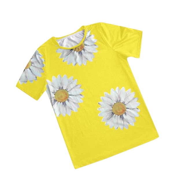Qarigey Camiseta de mujer Camiseta de manga corta estampada Blusa corta estampada casual suelta Prendas para la parte del cuerpo Amarillo XXL