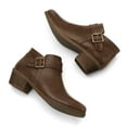 thumbnail image 4 of Pennysue Women Low Chunky Stacked Heel Boots Brown Pu Side Zipper Ankle Booties 7.5M, 4 of 6