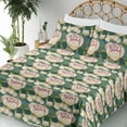 thumbnail image 3 of Ambesonne Peony Fitted & Flat Sheet with Sham 3 Pcs Set, Cartoon Floral Pattern Boho, Twin, Hunter Green Champagne, 3 of 5