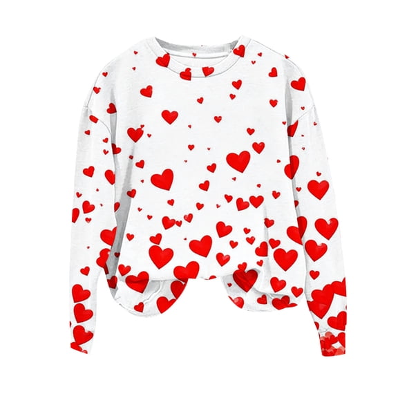 successthop Womens Valentine Sweatshirt Red Heart Fleece Oversized Crewneck No Hood Jumper Long Sleeve Pullover Tops M