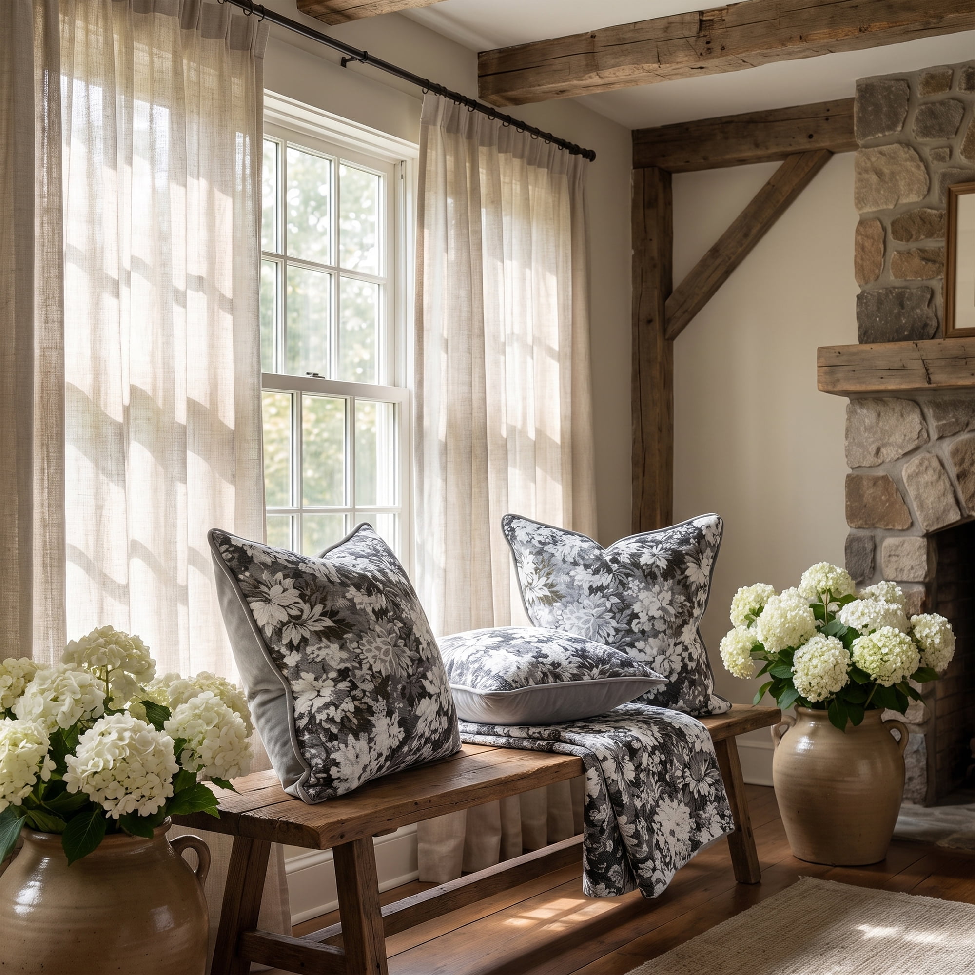 Unique Bargains Floral Throw Pillow Cover with Piped Edge Decor Cushion Case Grey 18"x18"