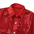 thumbnail image 5 of inlzdz Kids Boys Sequins Long Sleeve Button Down Dress Shirt 70s Disco Party Choir Jazz Dance Costume Red 4-5, 5 of 7