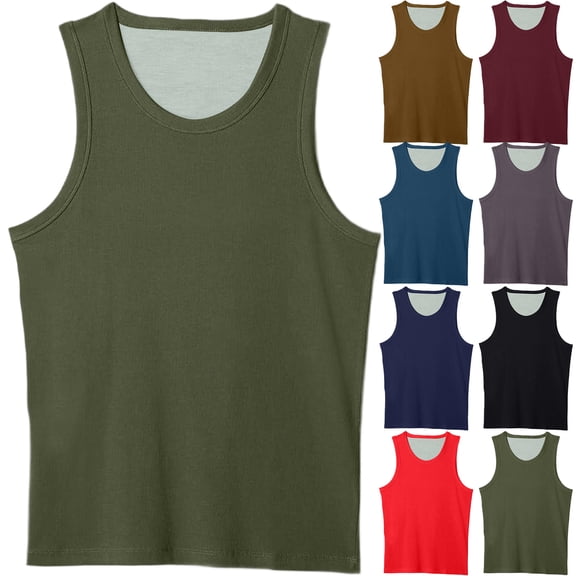 Minjewel Men Solid Color Casual Sleeveless Tank Top,Olive Green L