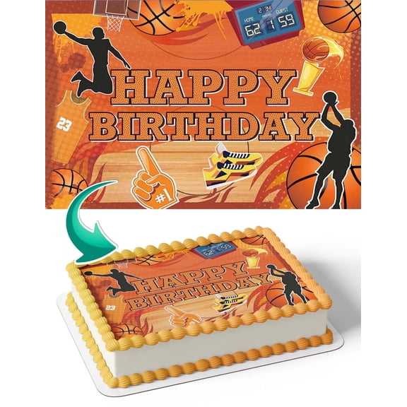 Basketball Court Fan Shoes Edible Image Icing Cake Topper for Quarter Sheet Cake, by TNCT