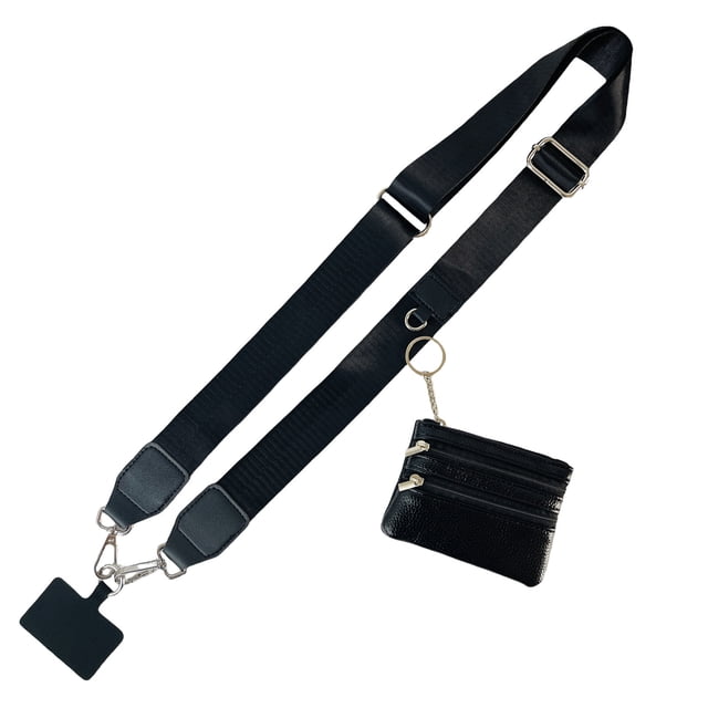 1pcs Clip And Go Phone Strap with Zipper Pouch,Crossbody Adjustable Chain Lanyard with PU Leather Wallet for All Phones
