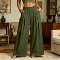 thumbnail image 4 of Smsaxvxz Women's Wide Leg Sweatpants Casual Solid Zipper Button Elastic Waist Work Travel Pants with Pockets Army Green L, 4 of 8
