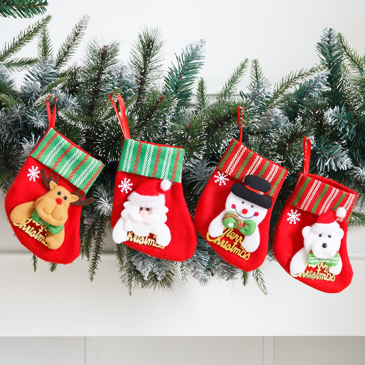 4 Christmas Stockings,15 Christmas Holiday Stockings with Christmas  Snowman Santa Reindeer Bear Christmas Stockings Set Gift and Treat Bag for  Favors and Decor…