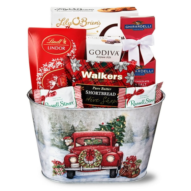 Printed Christmas Tin Gift Basket (Style May Vary)