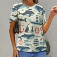 thumbnail image 3 of Nautical Whales & Ships Women's Short Sleeve T-Shirt Crew Neck Casual Summer Trendy Loose Fit Tops, 3 of 7