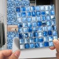 thumbnail image 2 of 10 piezas de pegatinas de pared de mosaicos planos azules impresas en 2D para cocina, baño, decoración del hogar, calcomanías de pared de PVC impermeables para despegar y pegar, 2 of 5