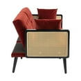 thumbnail image 5 of Twin Sleeper Sofa Bed with 2 Pillows, Velvet Convertible Futon Couch with Rattan Handrail, Multifunctional Upholstered Loveseat Sofa with 600LBS for Living Room, Bedroom, Office, Wine Red, 5 of 9