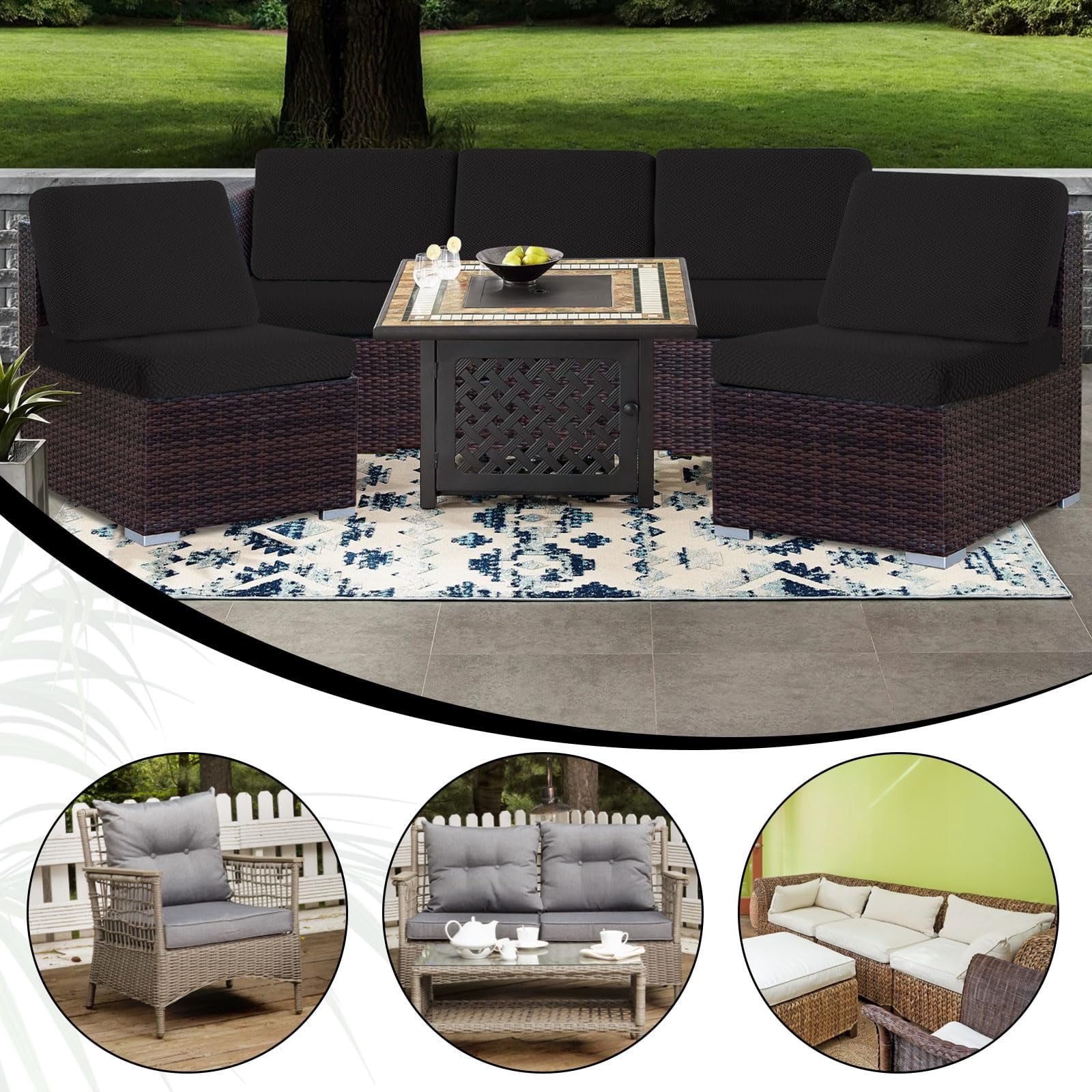 Outdoor Waterproof Couch Cushion Covers, Stretch Individual Patio Chair Cushion Outdoor Seat Cushion Pad