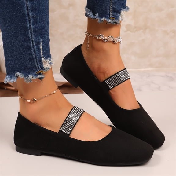Womens Dress Shoes Ballet Flats for Women Womens Flats Women's Shoes Casual Shoes Women Womens Four Season Comfort Moccasins with Shiny Toe Decoration Slip On Design for Casual Black 5.5
