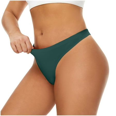 Ashirexll Thongs for Women  Silk Underwear for Women Solid Color Seamless No Show Stretch Thong Panties Green XL