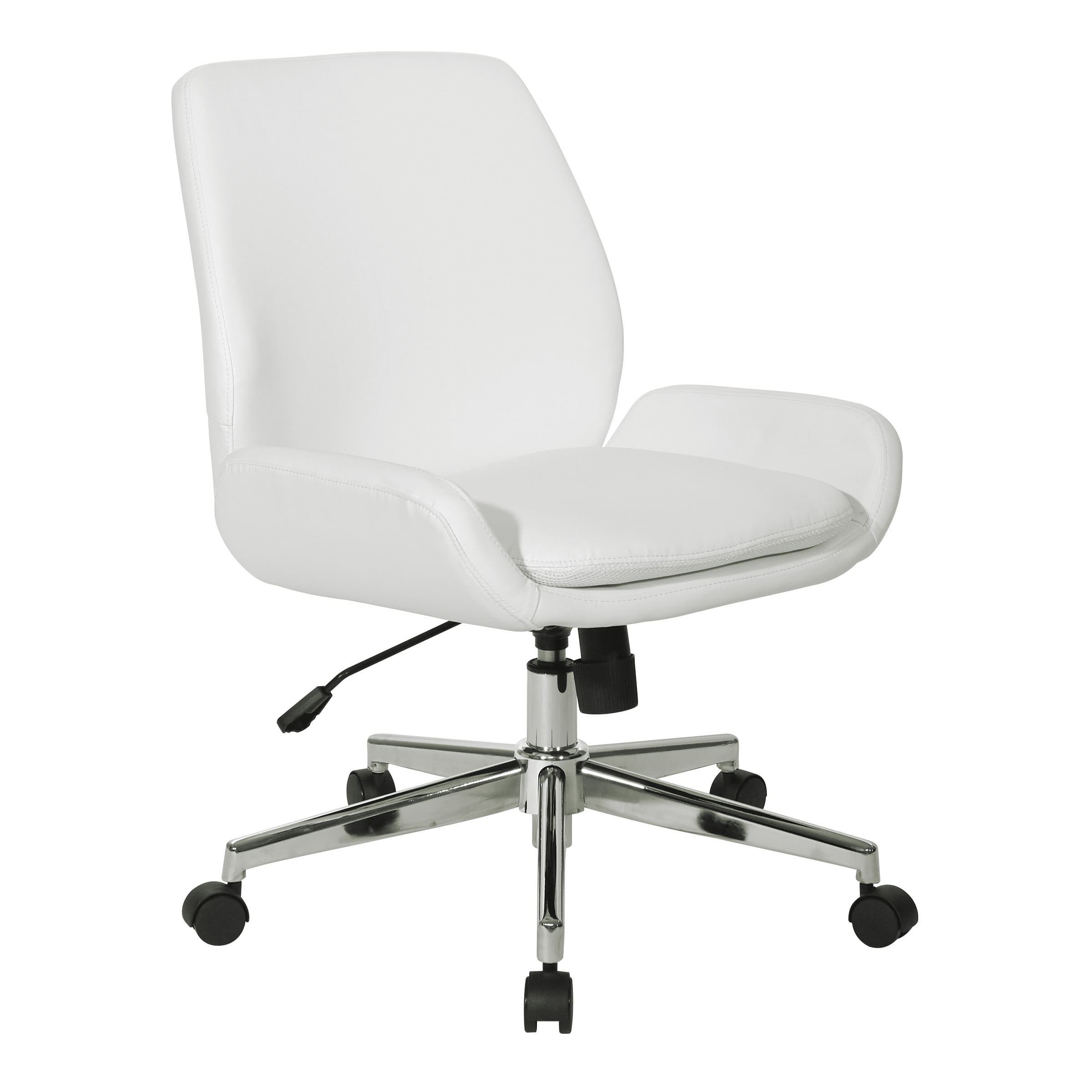 Office Star Products White Faux Leather Chair with Chrome Finish Base
