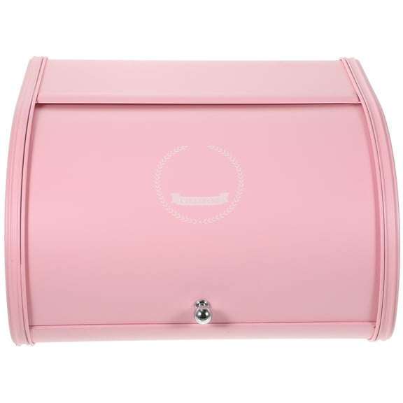 OUNONA Pink Iron Bread Box Non Base Kitchen Storage with Easy Roll Door and Ventilation