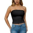 thumbnail image 4 of AKOEE 2 Pack Tube Tops for Women Undershirts Soft Stretch Cotton Strapless Off Shoulder Cropped Tee Blouses (2XL, Black), 4 of 7