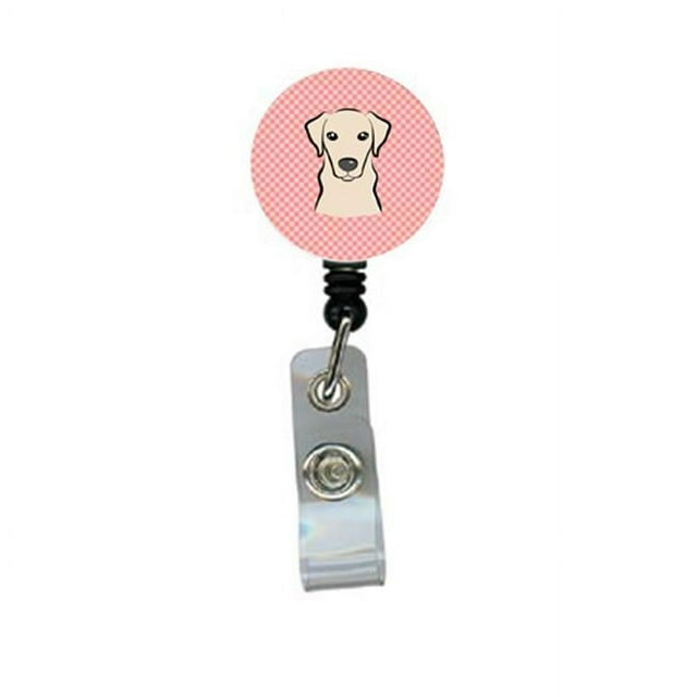 Carolines Treasures BB1222BR Checkerboard Pink Yellow Labrador Retractable Badge Reel