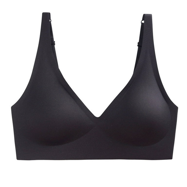 rygai Lady Bra Padded Sexy Soft Intimate Solid Color Support Breast  Seamless Wire Free V Neck Sports Bra for Daily Wear,Skin Color,L 