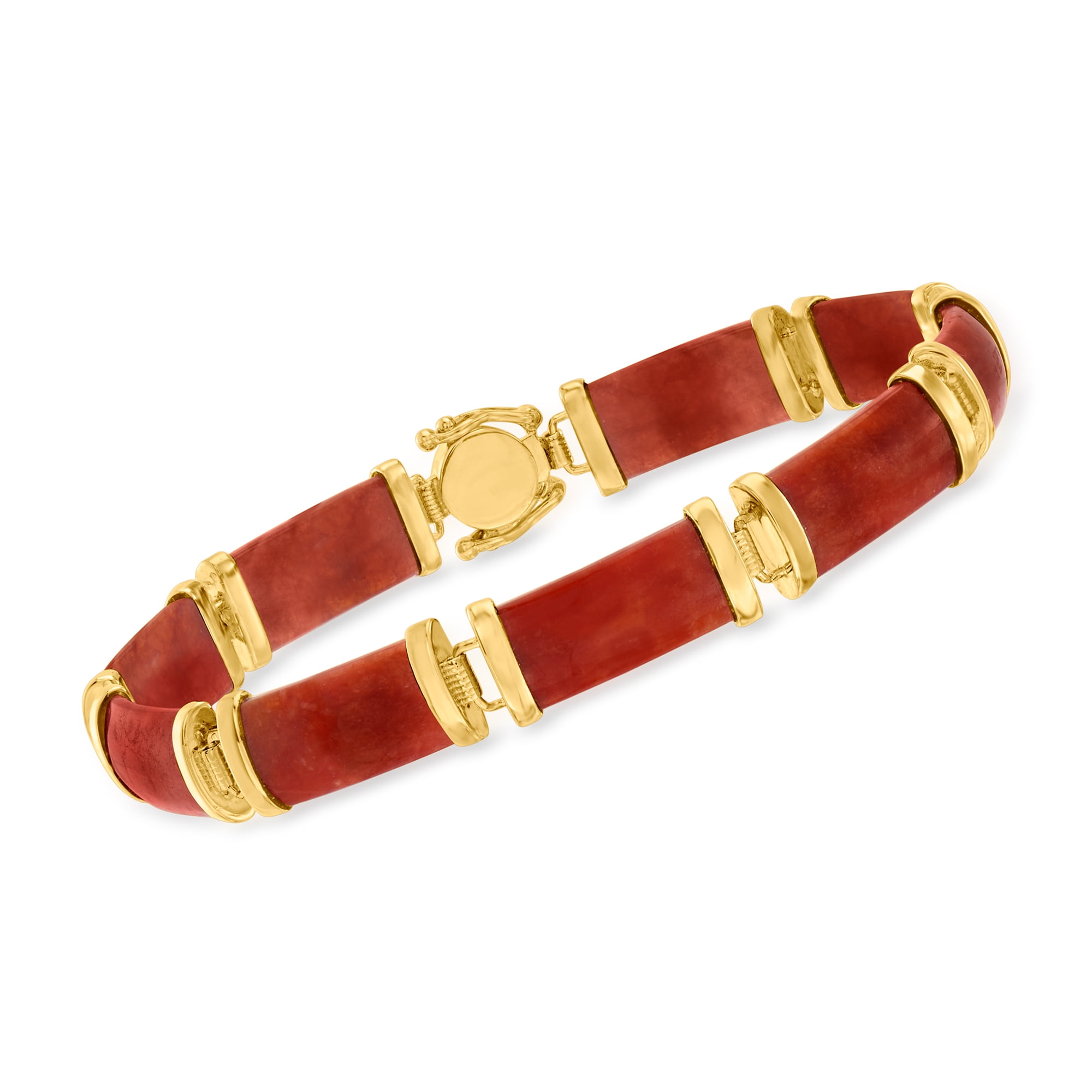 Ross-Simons Red Jade "Good Fortune" Bracelet in 18kt Gold Over Sterling, Women's, Adult